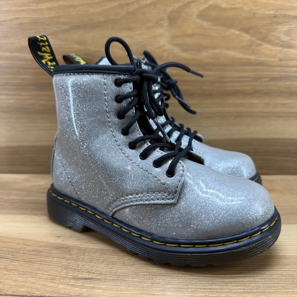 Dr Martens Combat Boots Toddler‎ Girls 10 Silver Glitter Ankle Boot